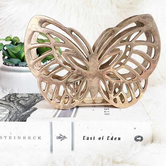 Vintage Brass Butterfly Napkin Holder Letter Holder